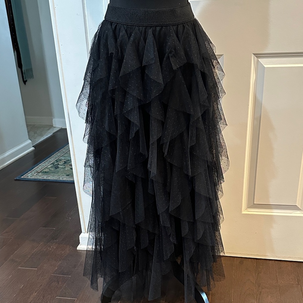 Anthropologie Elegant Black Tiered A-Line Skirt